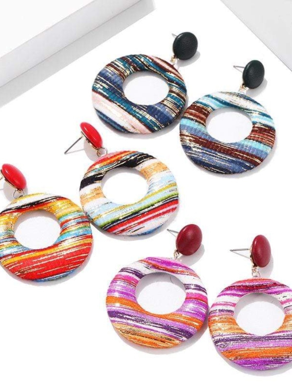 Womens Multi-Color Fabric Hoop Fashion Earrings